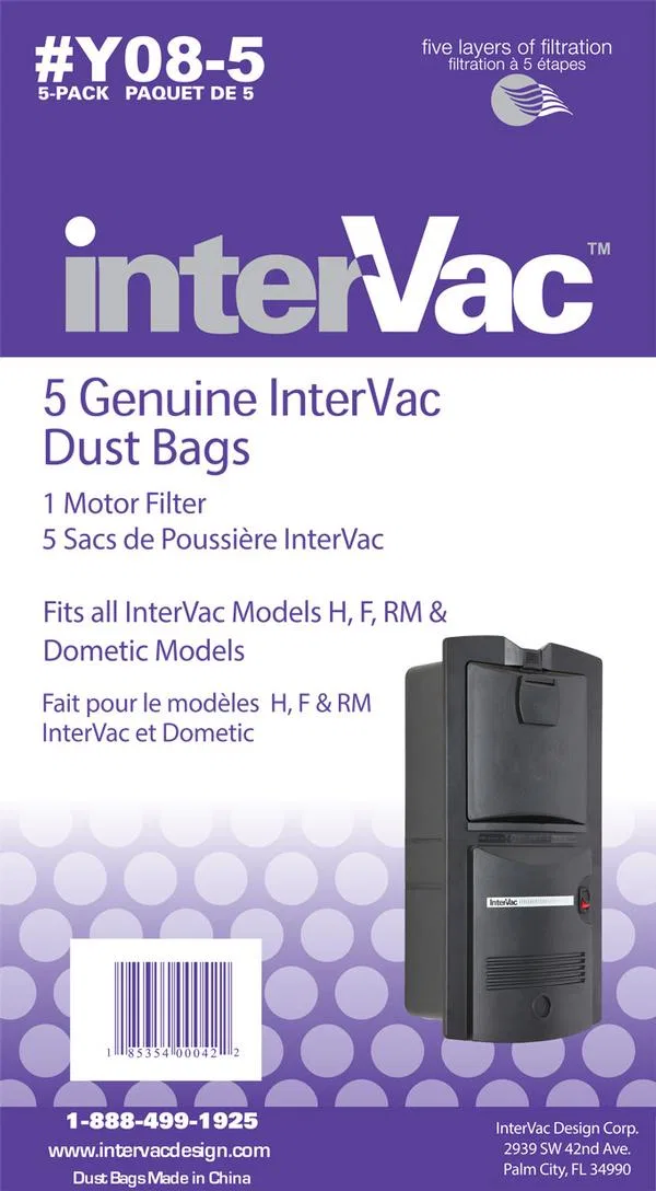 Y08-5 – INTERVAC VAC Vacuum Cleaner Bag, Disposable Fits InterVac/ Dometic Models H/ F/ LH/ GH/ GF/ RMH/ RMF Vacuum C...